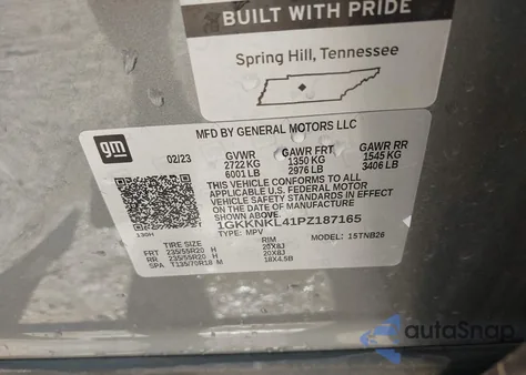 2023 GMC Acadia Fwd Sle из США, поврежденный, VIN 1GKKNKL41PZ187165